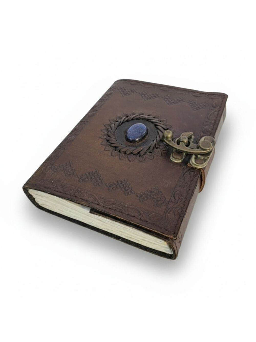Brown Leather Journal Vintage Blue Stone Handcrafted